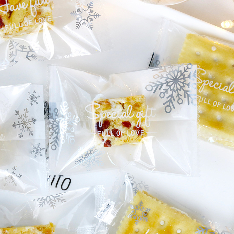 原创雪花酥包装 银色飘花可爱圣诞包装 手工烘焙包装曲奇饼干袋子