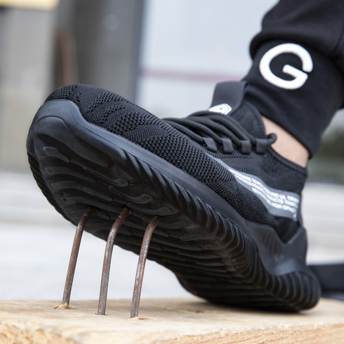 Safety shoes for men, anti-puncture and anti-impact, flyknit upper, lightweight and soft, fashionable safety shoes, factory wholesale protective shoes