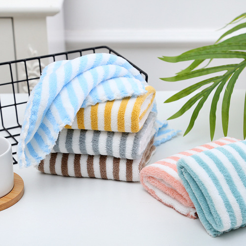 Factory Coral Fleece Stripe Towel Kitchen Absorbent Cloth Home Daily Use Comfortable Soft Hand Towel 