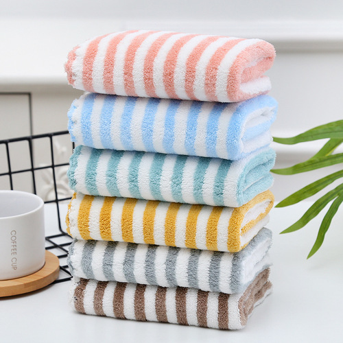 Factory Coral Fleece Stripe Towel Kitchen Absorbent Cloth Home Daily Use Comfortable Soft Hand Towel 