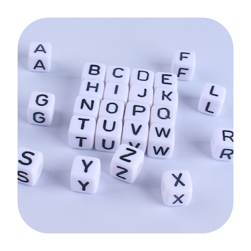 10mm juguetes de los niños 26 inglés plástico bebé DIY nombre chupete cadena teether cuentas Accesorios
