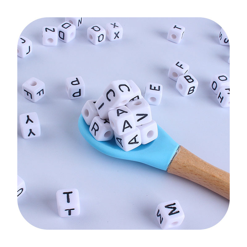 10mm juguetes de los niños 26 inglés plástico bebé DIY nombre chupete cadena teether cuentas Accesorios