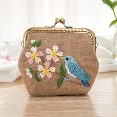 Bordado DIY boca hecha a mano paquete de material de la bolsa de oro auto-Bordado de estilo Europeo tridimensional bolsa de tela creativa de almacenamiento billetera