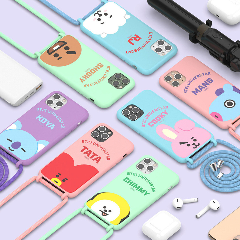 BT21 bulletproof youth group BTS with lanyard TPU imitation liquid silicone TATA mobile phone case anti-fall crash protective cover