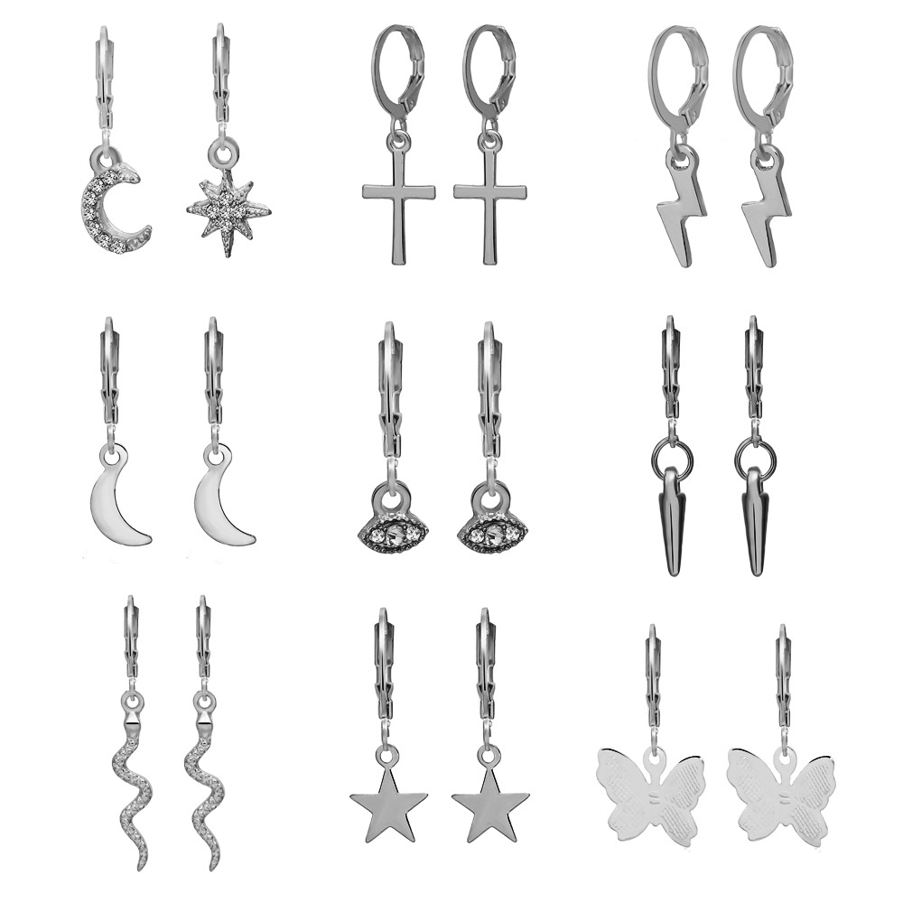 Popular Alloy Earring Set 9 Pairs Creative Simple Eye Lightning Clip Set