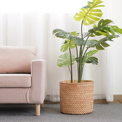 北歐簡約庭院大號水泥花盆創意編織竹編竹筐客廳落地植物盆栽盆器