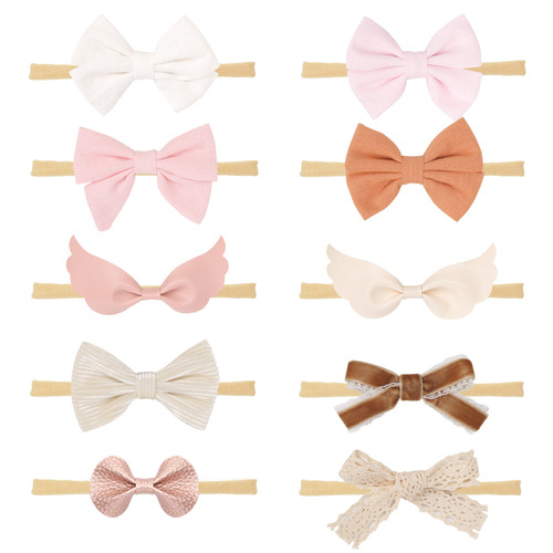 Baby nylon headband set 20704 elastic bow headband sweet new cotton and linen headband gift box