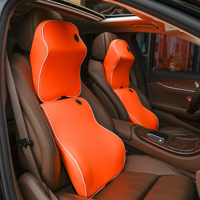 Car headrest and lumbar support set, memory foam lumbar support, neck pillow, cushion, office chair, usable in all seasons, back protector and breathable 3