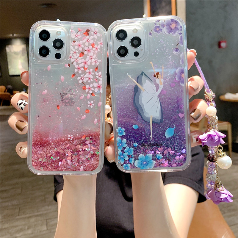 Phone Case For Iphone 15 Pro Max Butterfly Flower Liquid Glitter_voghion.com