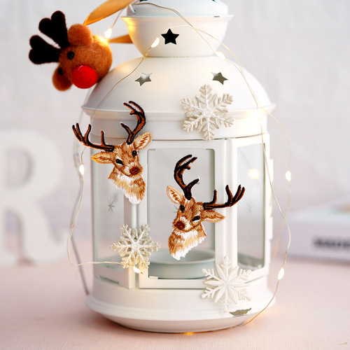 Winter Love Snowflake White Deer Embroidered Cloth Patch Clothes Patch Handbook Sticker Scarf Decoration DIY Wholesale B3-5