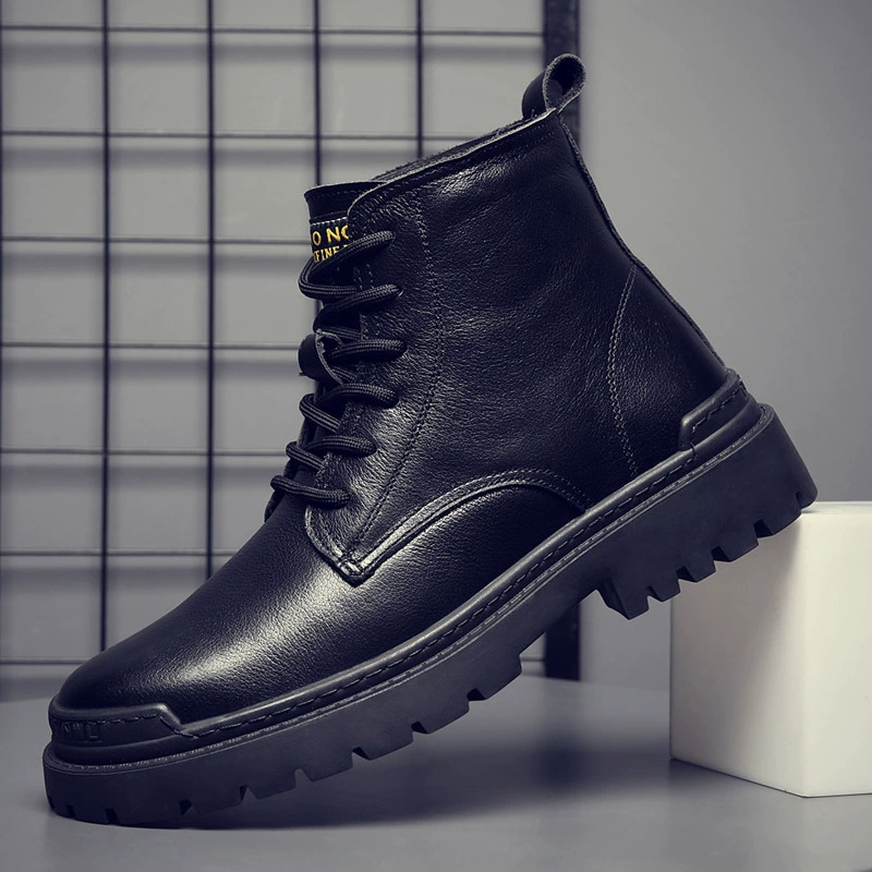 Осенняя и зимняя повседневная круглая голова черная индивидуальная автомобильная строчка квадратного каблучка мужской осенний сплошной лента Мартин сапоги