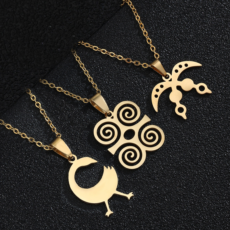 African Adinkra Symbols pendant necklace symbol European and American fashion ladies gold stainless steel necklace
