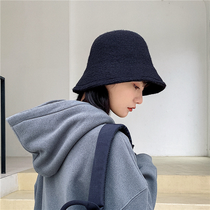 Hat Women's Autumn and Winter Wool Blended Knitted Hat Japanese Style Warm Fisherman Hat Women's Korean Style Red Net Face Covering Bucket Hat