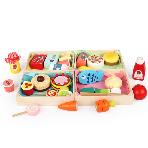 Wooden simulation role-play kitchen cutting fun toy wooden children's wood box fruit and vegetable cutting game
