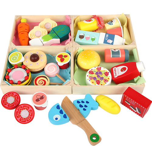 Wooden simulation role-play kitchen cutting fun toy wooden children's wood box fruit and vegetable cutting game