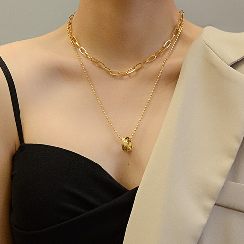 European and American style double-layered choker sweater chain personalized internet celebrity long ring pendant ins trendy clavicle necklace for women