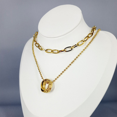 European and American style double-layered choker sweater chain personalized internet celebrity long ring pendant ins trendy clavicle necklace for women