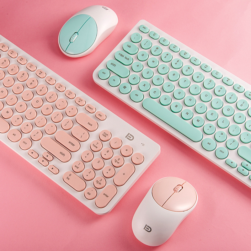 Fude Wireless Keyboard and Mouse Set Punk Round Keycap Silent Power Saving Office Wireless Keyboard and Mouse One Piece Set