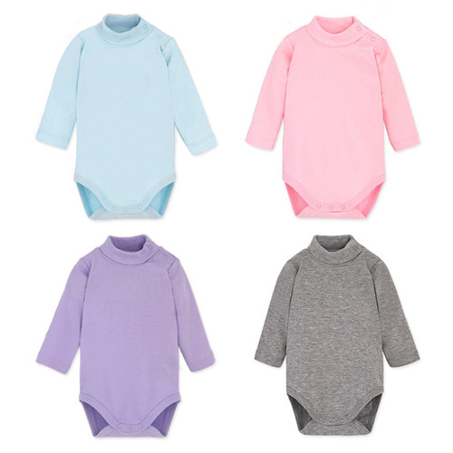 Baby clothes solid color autumn winter high collar long sleeve cotton triangular sleeper baby protective clothing one-piece crawling suit