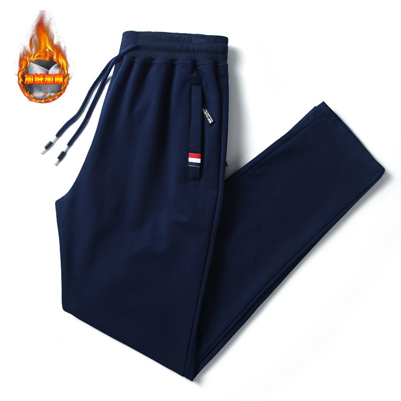 Pantalones deportivos de invierno de algodón para hombres más tamaño pantalones casuales gruesos forrados de lana pantalones casuales sueltos de bolsillo con cremallera atados al tobillo pantalones de hombre