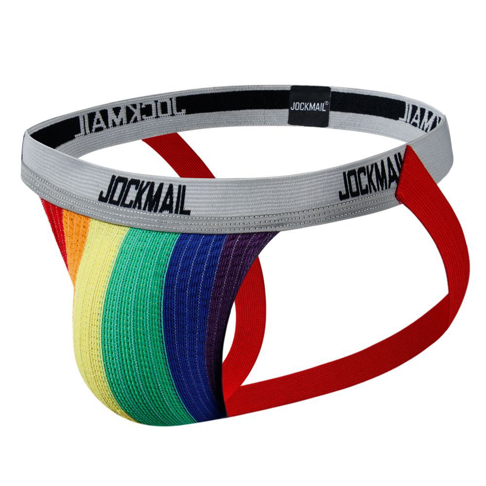 JOCKMAIL Rainbow hombres Thong transpirable stretch gran bolsa de cadera levantamiento espalda vacía deportes doble Ding