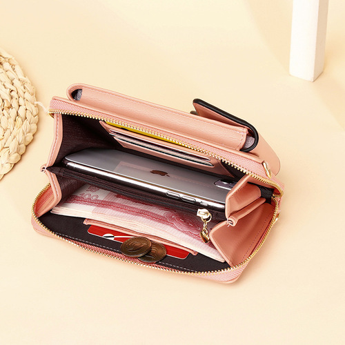  Creative New Fashion Korean Style Shoulder Crossbody Bag Large Capacity Women's Long Wallet Solid Color Mobile Phone Bag