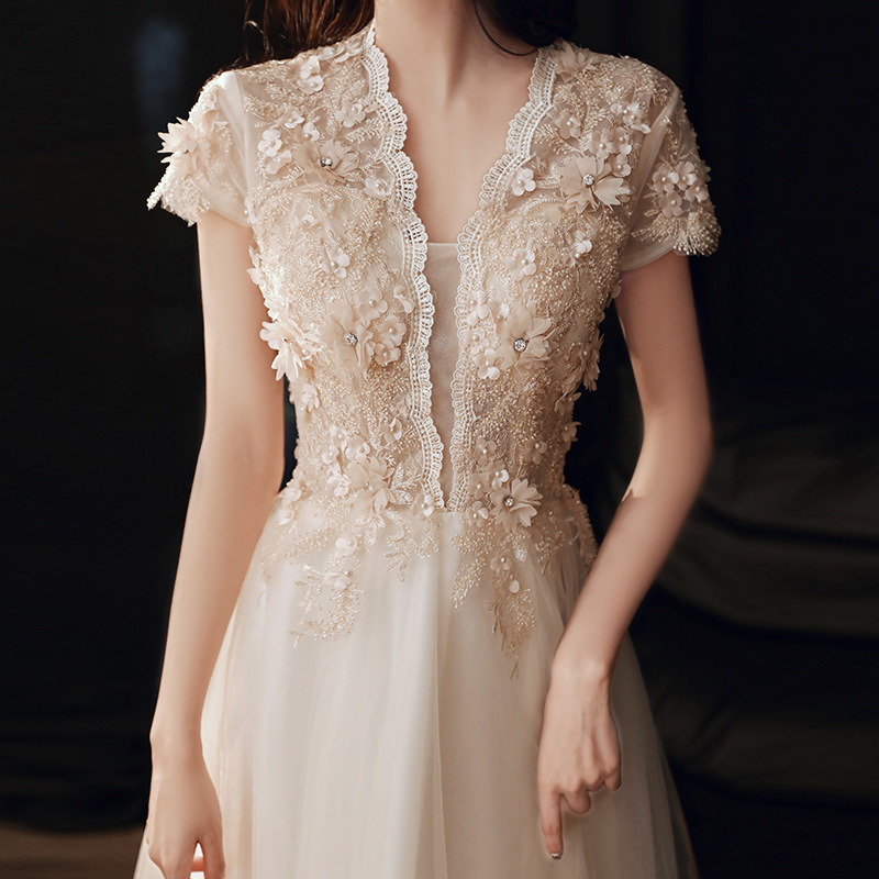 Vestido de noche largo y sexy para mujer, estilo bosque de ensueño, color champán, ideal para banquetes y eventos, novedad 2025.