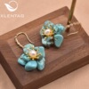 Turquoise fashionable organic earrings from pearl, flowered, European style, wholesale