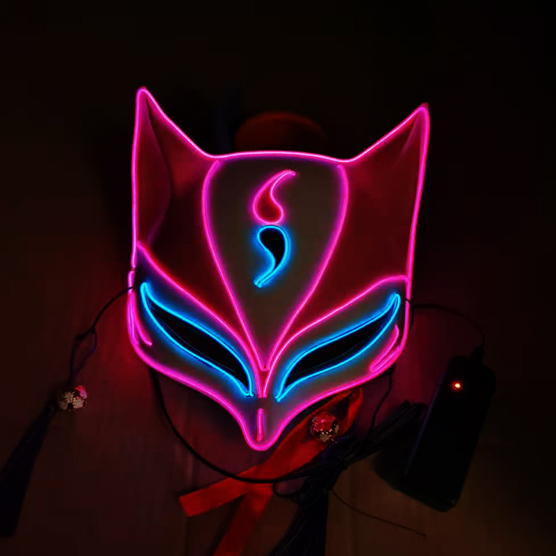 Transfronterizo Jiannian EL Fox Yin Yangshi luminosa fortaleza de Halloween carnaval noche viento zorro demonio intermitente máscara nocturna