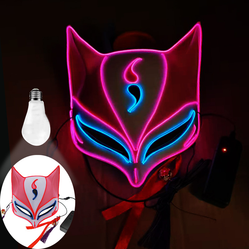 Transfronterizo Jiannian EL Fox Yin Yangshi luminosa fortaleza de Halloween carnaval noche viento zorro demonio intermitente máscara nocturna