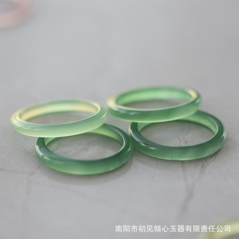 3 Factory Direct Batch Sun Green Line Velvet Ring Thin Chalcedony Ring Translucent Green Tail Ring Agate Ring Ruili Simple and Versatile