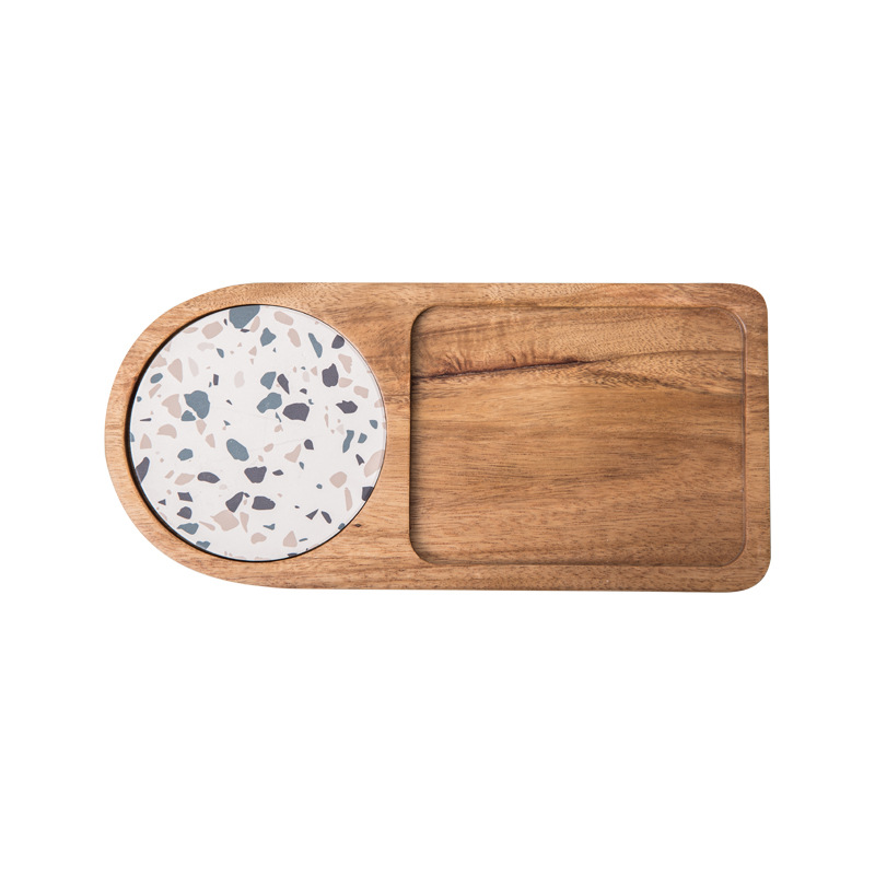 Estilo japonés placa de madera de acacia bebida postre bandeja rectangular cerámica posavasos plato de madera plato una persona comida swing raqueta