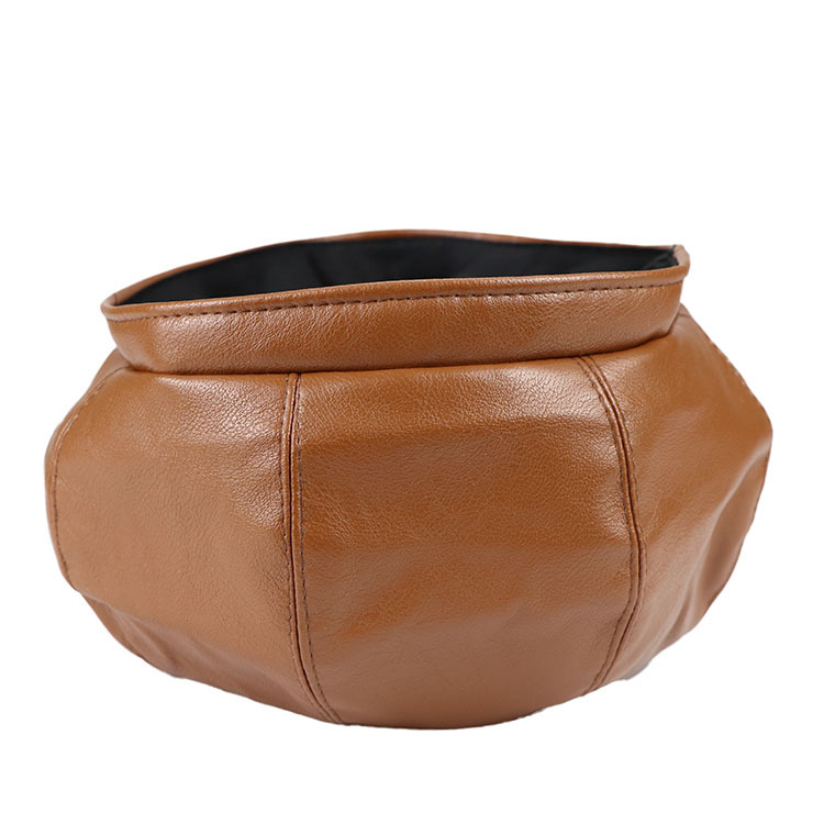 Pu boina de las mujeres de otoño e invierno versátil estilo japonés pintor calabaza sombrero negro británico retro cuero octogonal sombrero