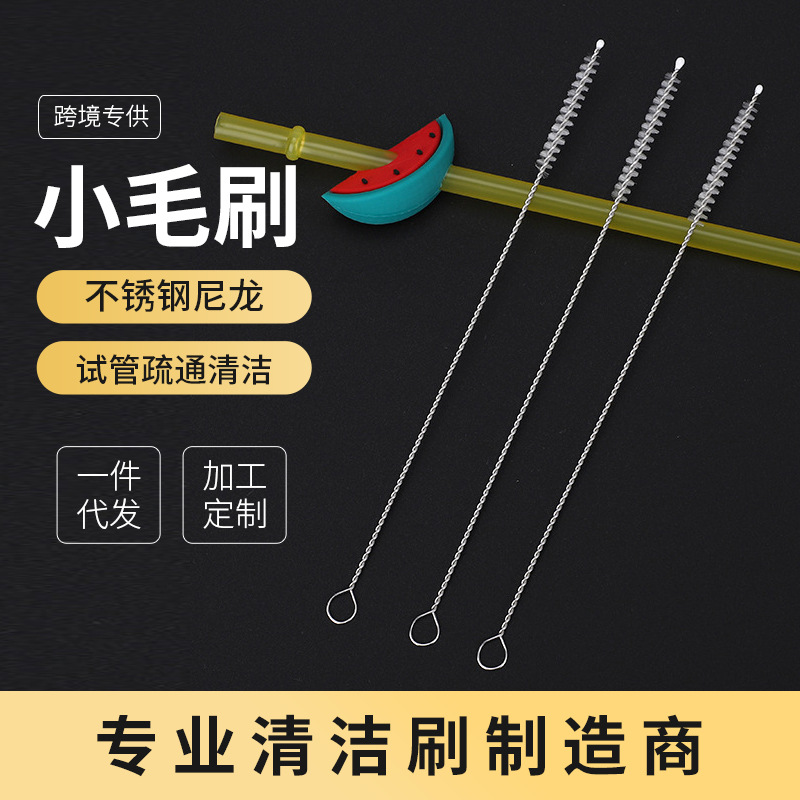 Cross-Border Straw Brush 17.5cm Stainless Steel Test Tube Dredging Tool Water Cup Bottle Pipe Small Brush