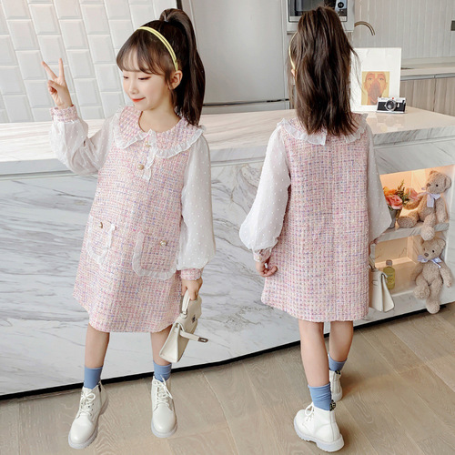 Children's clothing girls spring dresses 2024 new girls small fragrant style princess dress medium big children doll collar princess dress