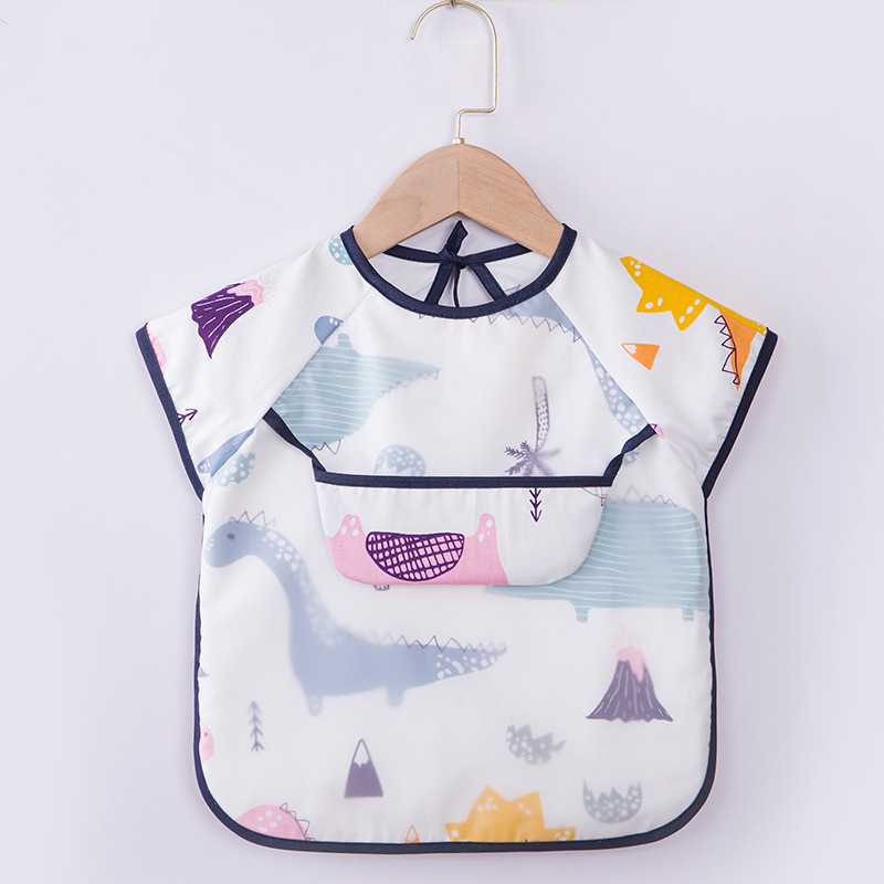 Abrigo para niños primavera y otoño impermeable de manga larga anti-vestirse bebé comiendo ropa delantal niños babero ropa protectora con babero