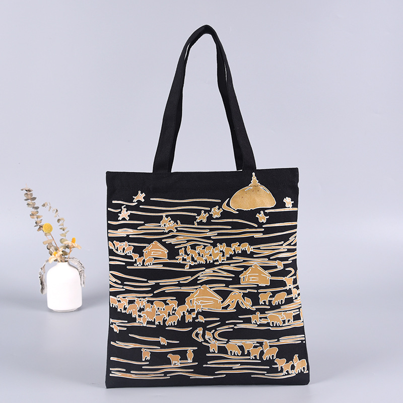 彩色印花帆布手提袋斜挎帆布折叠单肩购物袋定 制logo