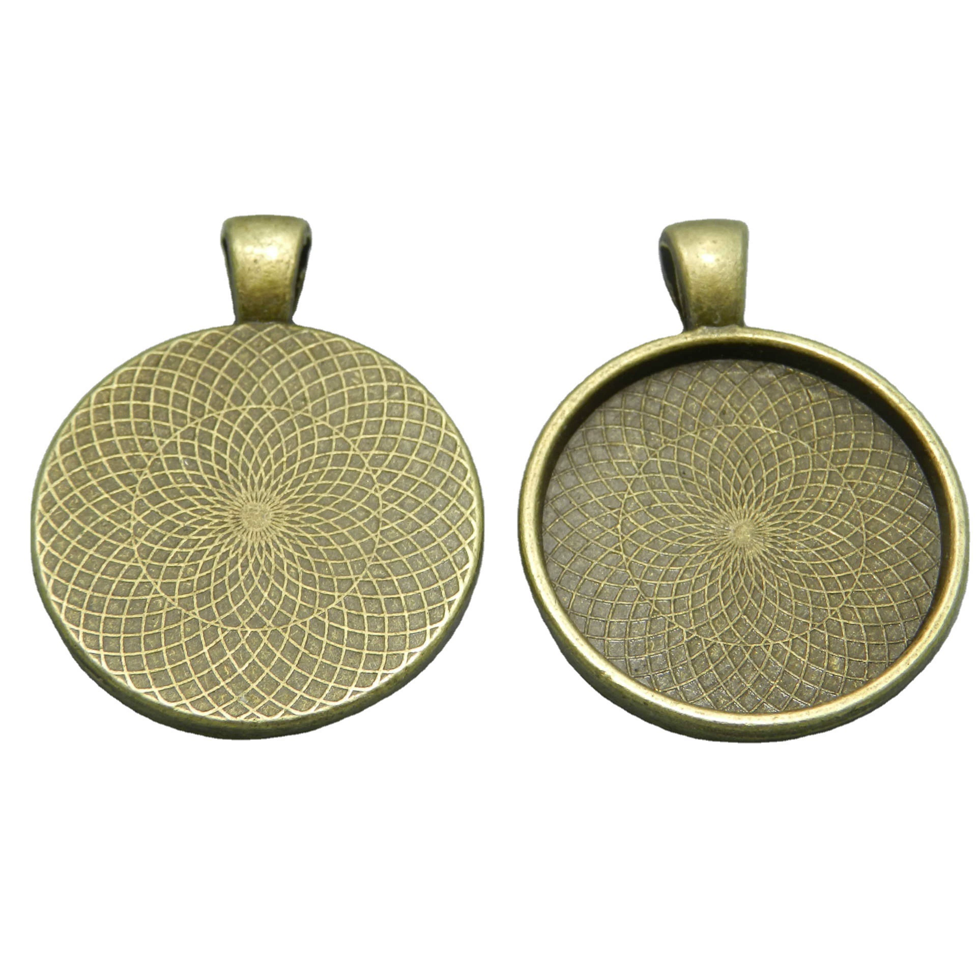 Высокое качество полированной висит покрытием внутренний 25 мм круглый стеклянный кулон нижней поддержки изысканный узор комбинации базы DIY ювелирные изделия