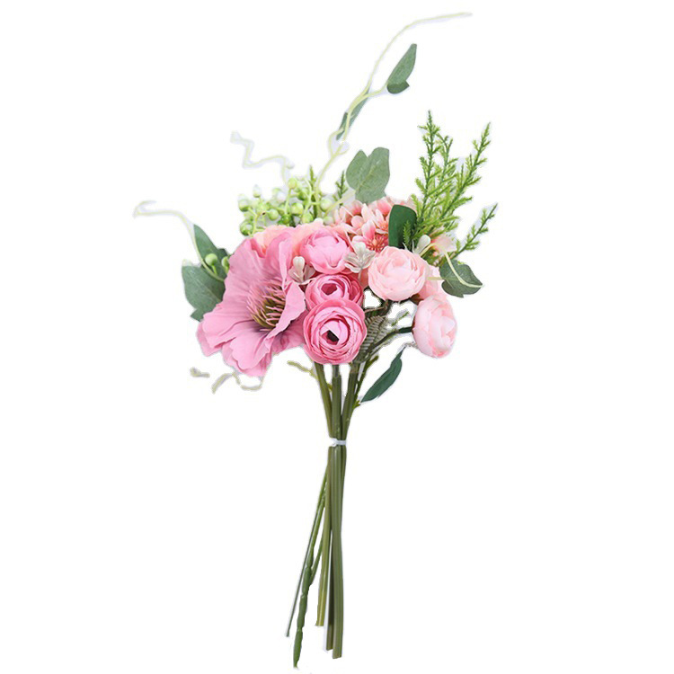 Arte de flores de ramo nórdico, decoración de escritorio para el hogar, hortensias, mezcla y combinación de flores falsas, plantas verdes, amapolas, decoración de flores artificiales