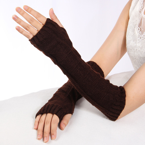 Half-finger gloves for women autumn and winter long woolen fake sleeves knitted cold-proof and warm girl student fingerless arm gloves wholesale