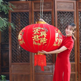 新款元旦中国吊灯中国风新年春节过年大红长杆灯笼户外防水大门口