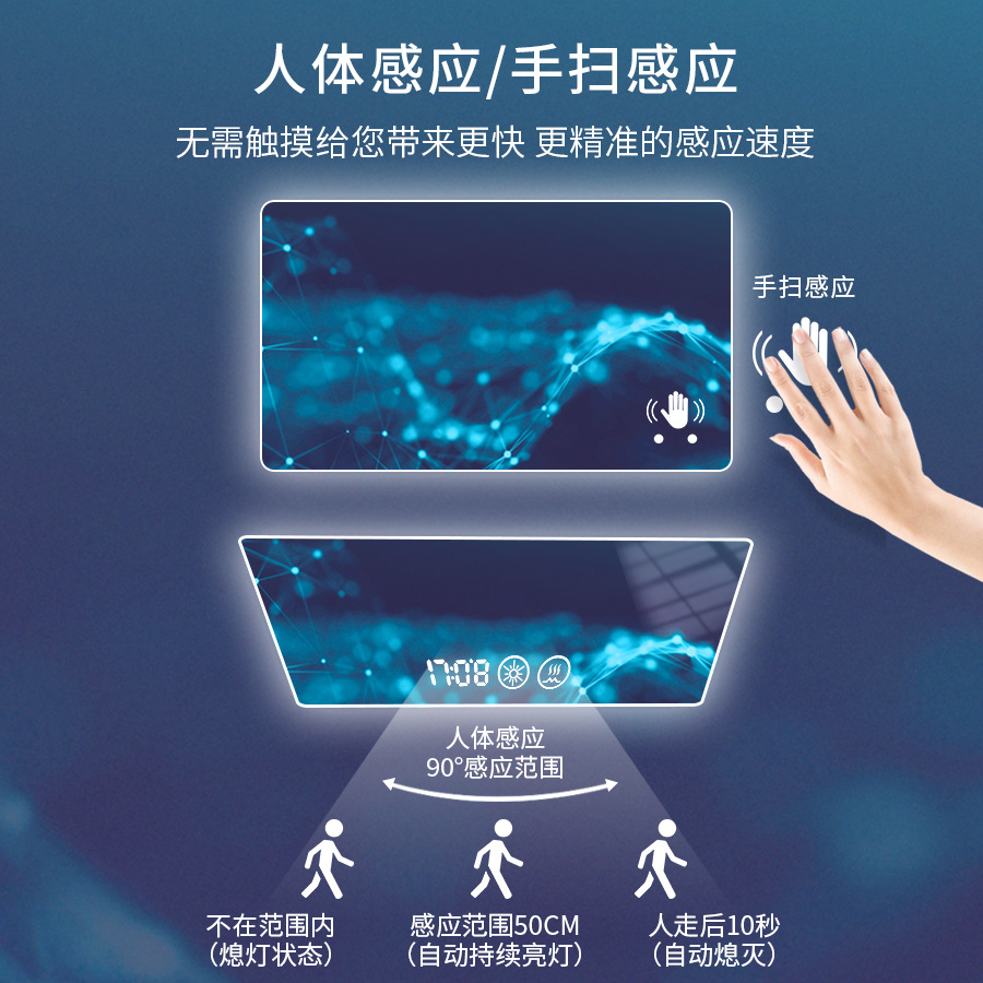 Pantalla táctil inteligente LED espejo de baño anti-niebla Hotel espejo de baño moda simple espejo cosmético