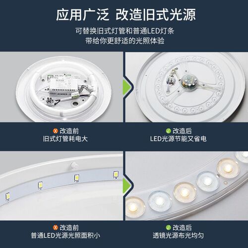 Replace the ceiling LED core of the Sanxion Juguang household light module with a circular LED ceiling plate for household engineering renovation