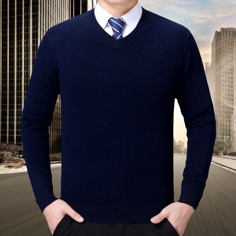 Cross-Border Winter Business Men's Knitwear Bottoming Casual Middle-Aged Warm V Neck Knitwear Men's Clothing Starting from One Piece
