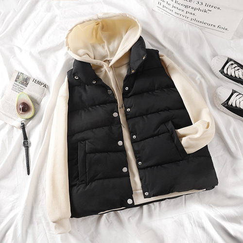 Korean style stand-up collar thickened down cotton vest jacket fashion casual loose windproof waistcoat  autumn and winter