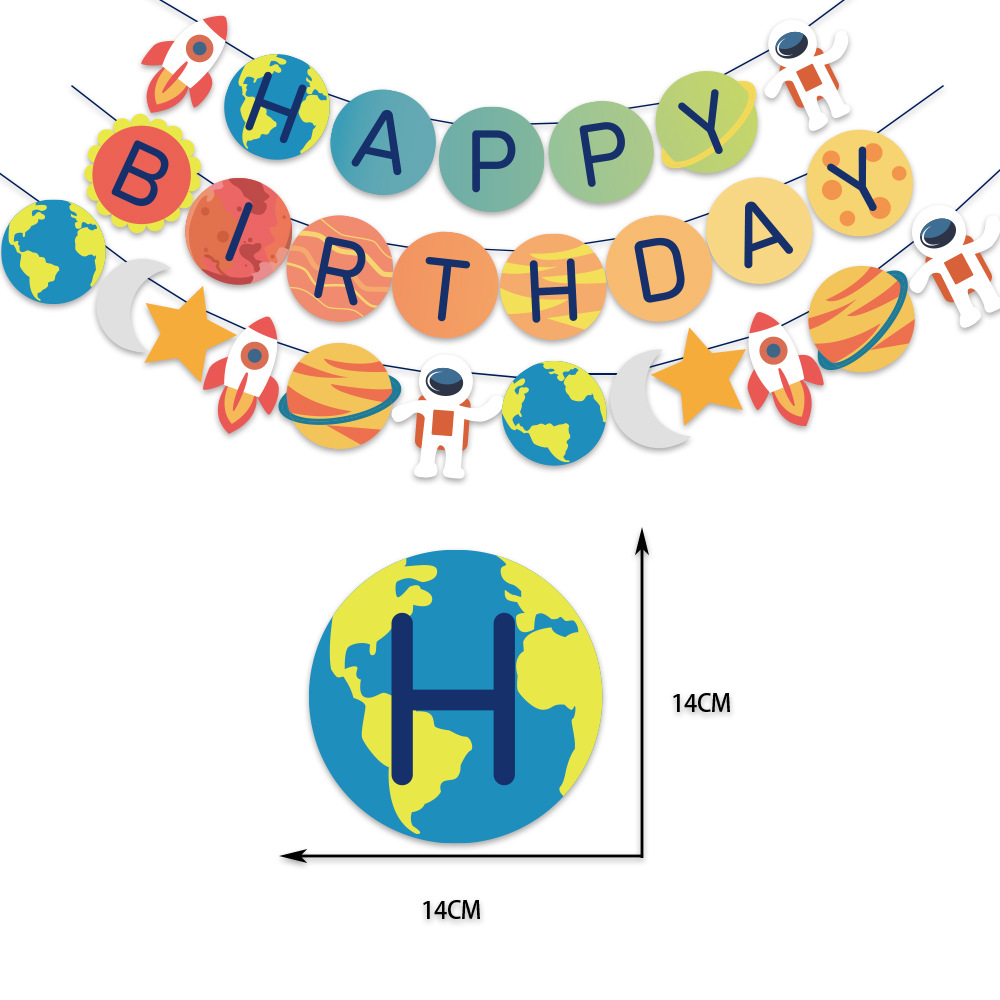 Astronaut Planet theme paper banner Milky Way earth outer space birthday pull flag party decoration wish