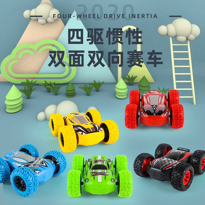 Venta caliente transfronteriza inercia de doble cara camión volquete truco coche 360 grados giro deslizante de cuatro ruedas vehículo todoterreno coche de juguete
