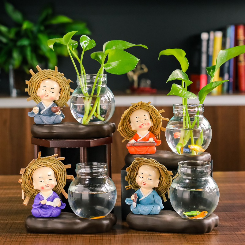 Creative Internet-famous Resin Crafts Four Monks Green Rose Hydroponic Vase Living Room Desk Home Decoration Ornaments Creative Internet-famous Resin Crafts Four Monks Green Rose Hydroponic Vase Living Room Desk Home Decoration Ornaments