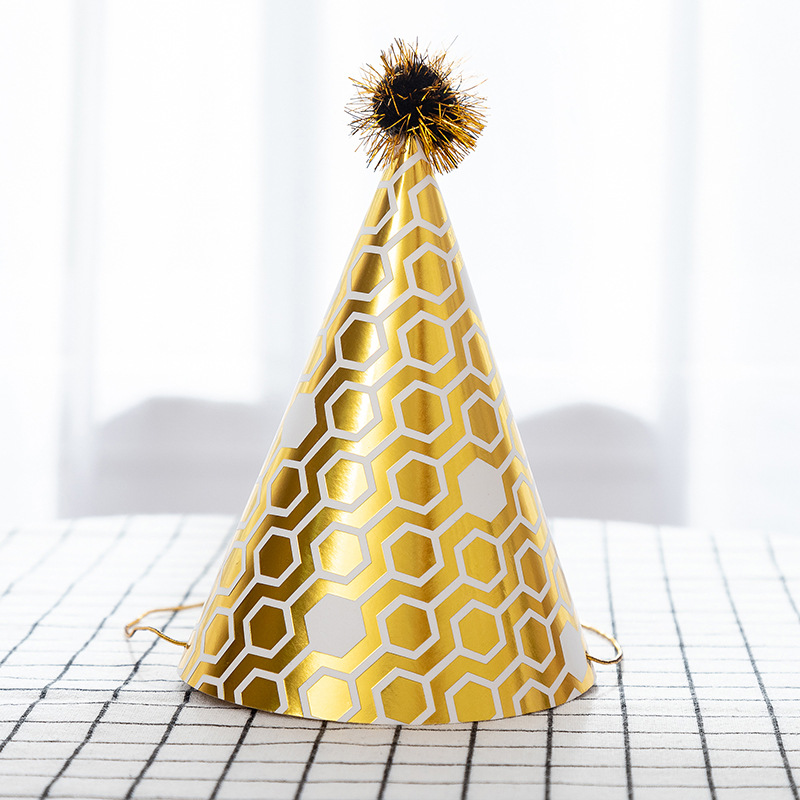Sombrero de papel, sombrero de cumpleaños para niños de oro negro, gorra de pastel flash para adultos, gorra de bola, sombrero de fiesta, suministros de decoración