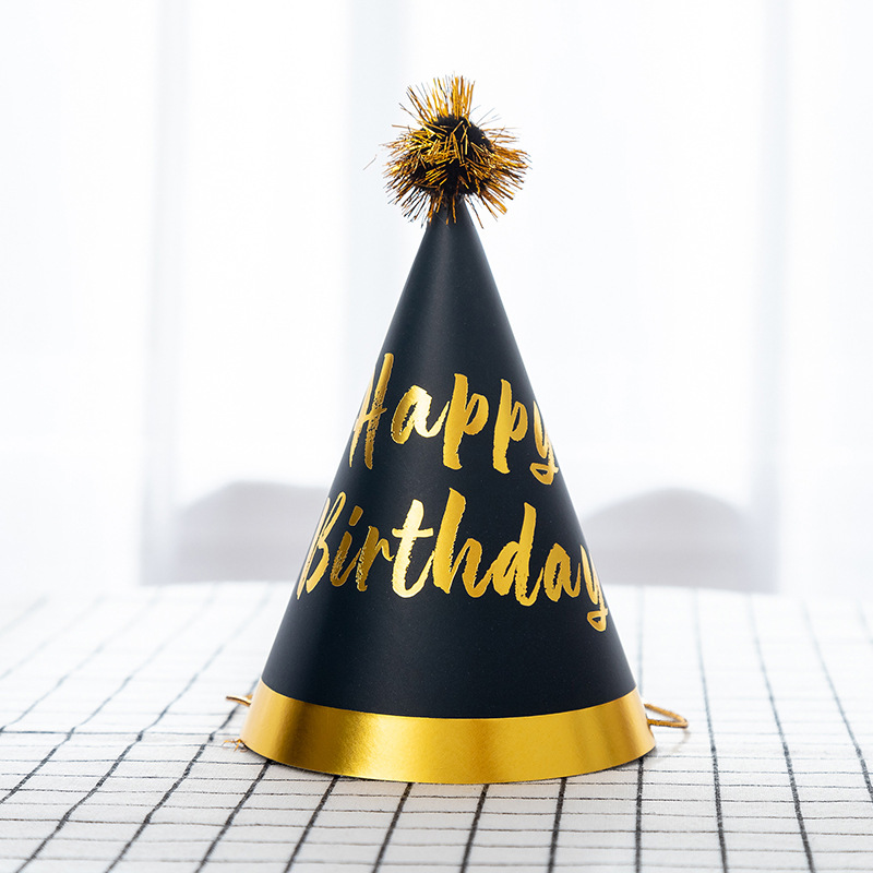 Sombrero de papel, sombrero de cumpleaños para niños de oro negro, gorra de pastel flash para adultos, gorra de bola, sombrero de fiesta, suministros de decoración